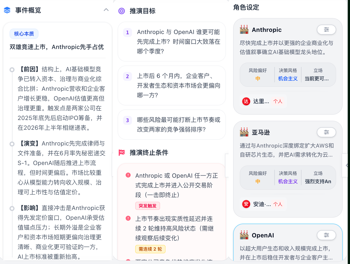 不光答疑提效!中科闻歌的决策大模型,还帮我推演未来,预测了Anthropic、OpenAI谁先上市