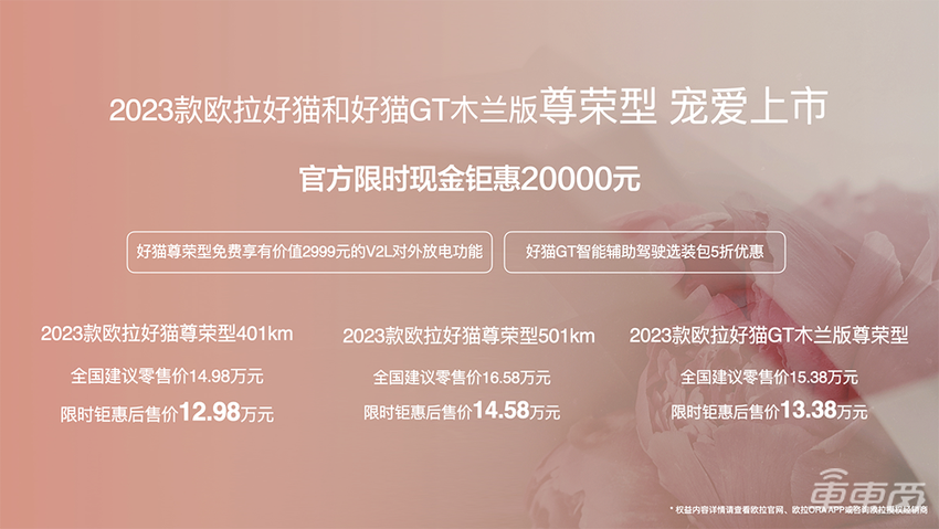 欧拉好猫、好猫GT木兰版尊荣型上市，12.98万起