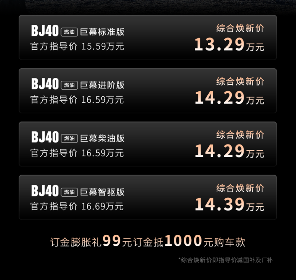 13.29万起售!BJ40家族三车齐发,搭载博格华纳四驱,还有无人机版可选