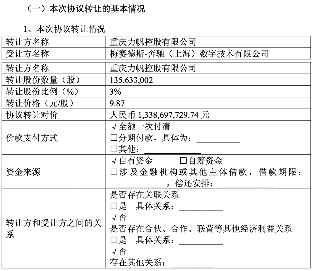 重磅！奔驰投资重庆智驾新势力，出资超13亿元拿下3%股权