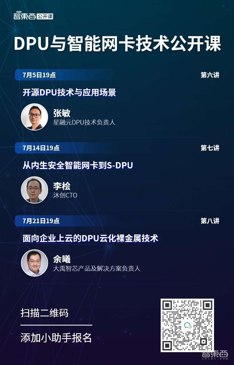 DPU与智能网卡技术公开课上新！三位技术大牛主讲开源DPU、内生安全智能网卡与DPU云化裸金属