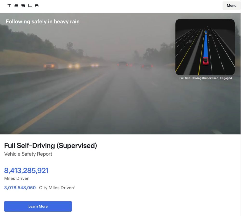 特斯拉FSD累计里程突破84亿英里，距马斯克“安全无监督驾驶”门槛仅差一步