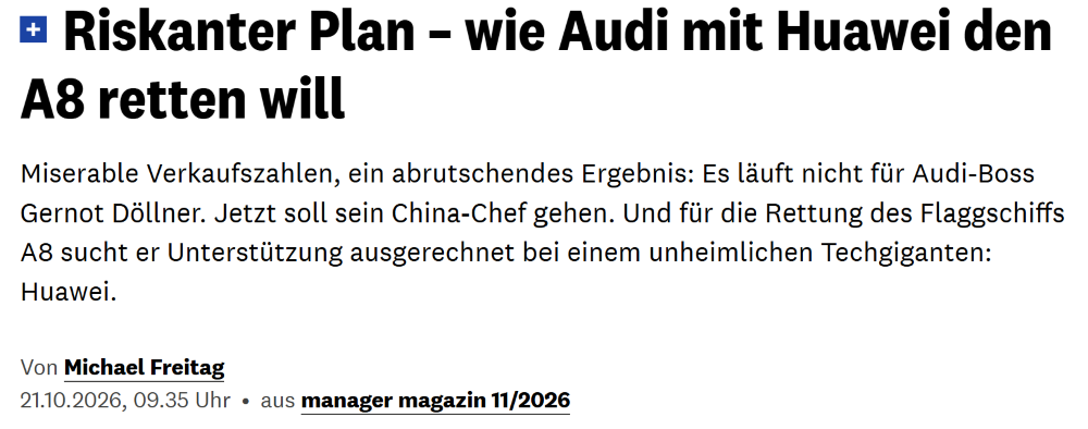 传华为和奥迪谈合作造车！出手就是顶级豪车