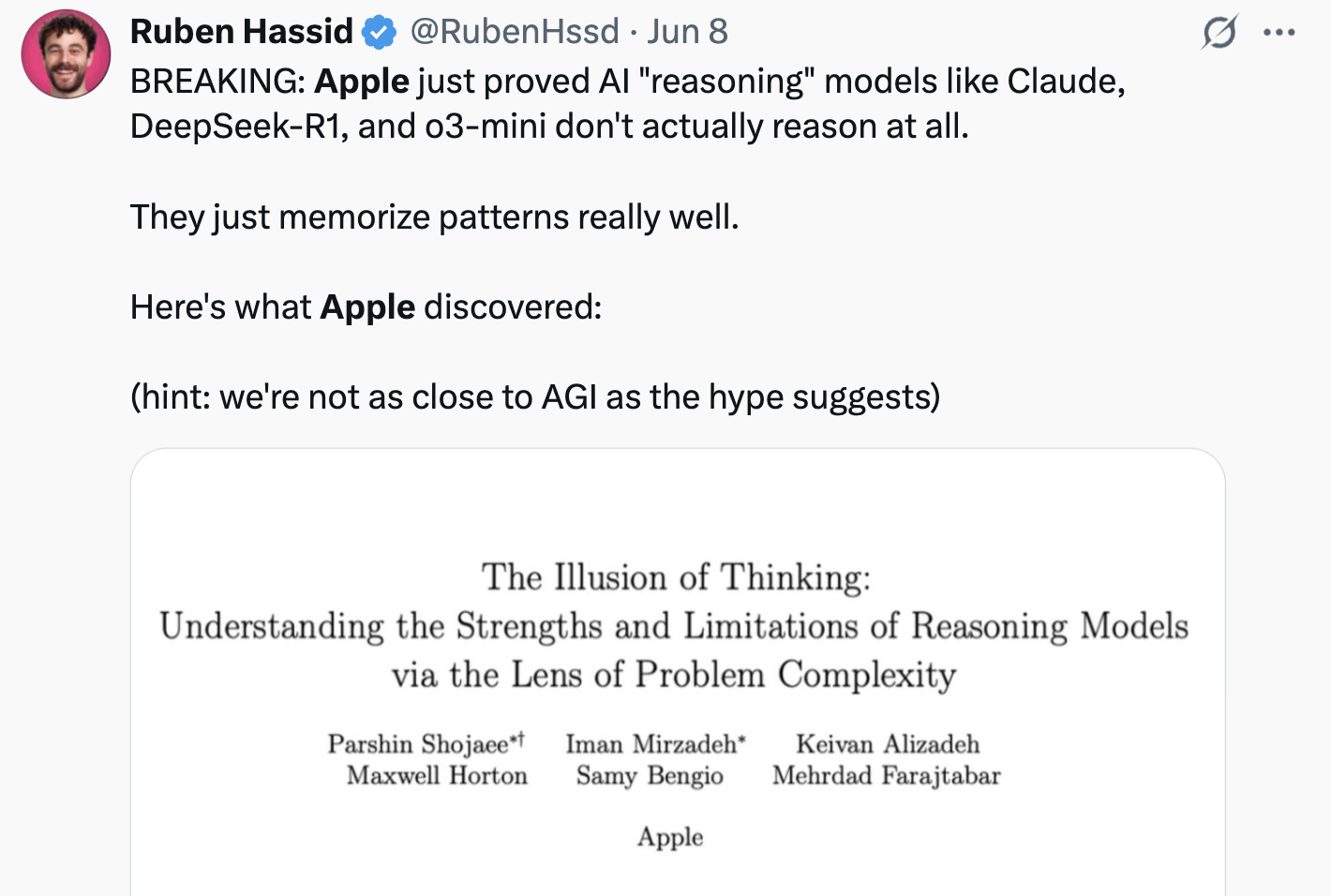 苹果AI“暴论”震动AI圈！DeepSeek、Claude等热门大模型只是死记的模式机器？