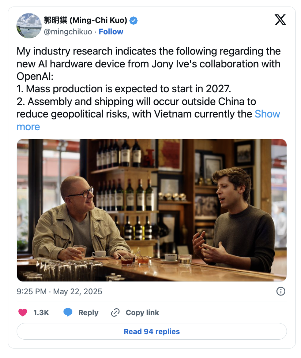 OpenAI造神秘硬件！阿尔特曼豪赌首日销量1亿台