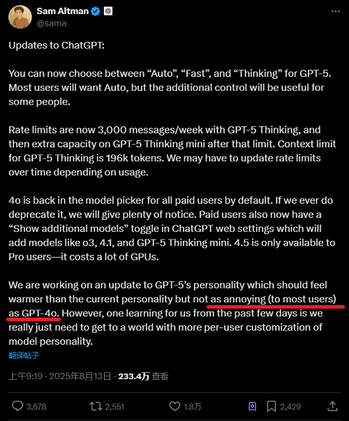 GPT-4o回来了,评论区炸了