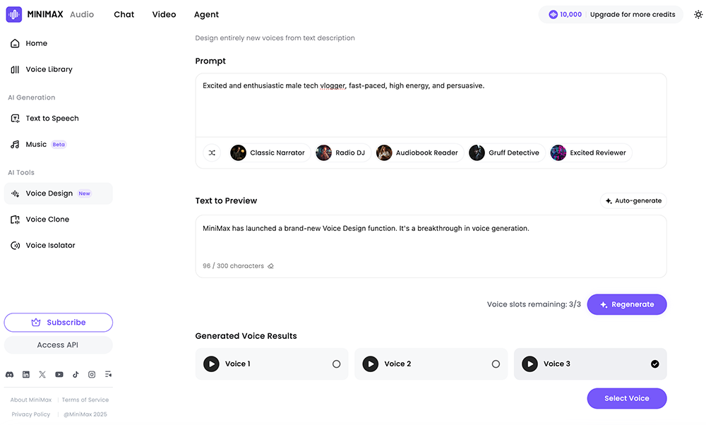 MiniMax卷向AI语音生成!一句话定制任意音色、情感,免费可用
