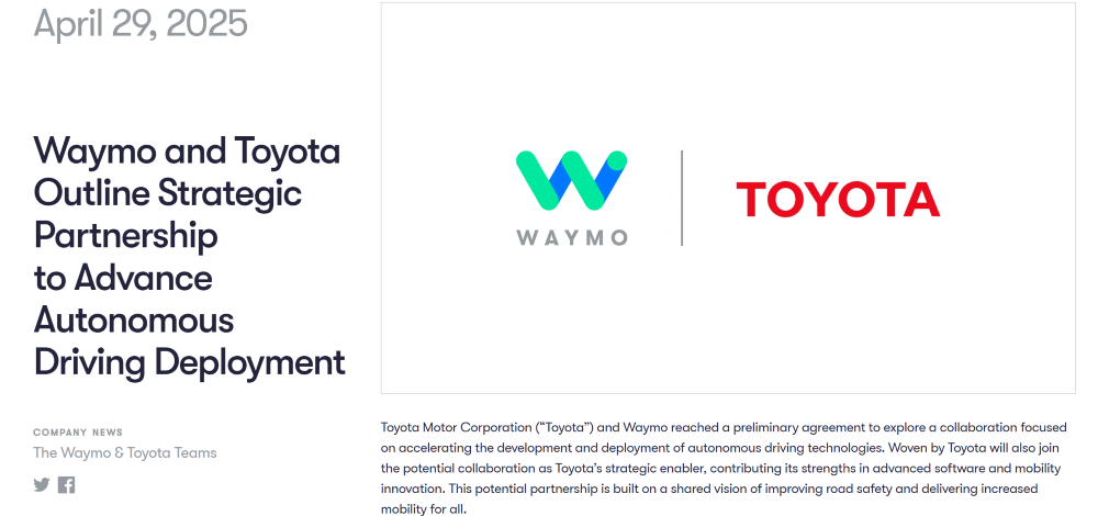 Waymo宣布与丰田合作！将共同开发自动驾驶汽车平台，Robotaxi已在东京上路