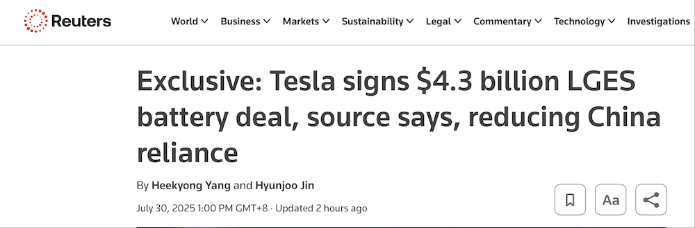 300亿！动力电池巨头拿下特斯拉订单，将在美国生产磷酸铁锂电池