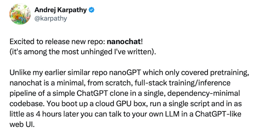 AI大神卡帕西“克隆”了一个ChatGPT