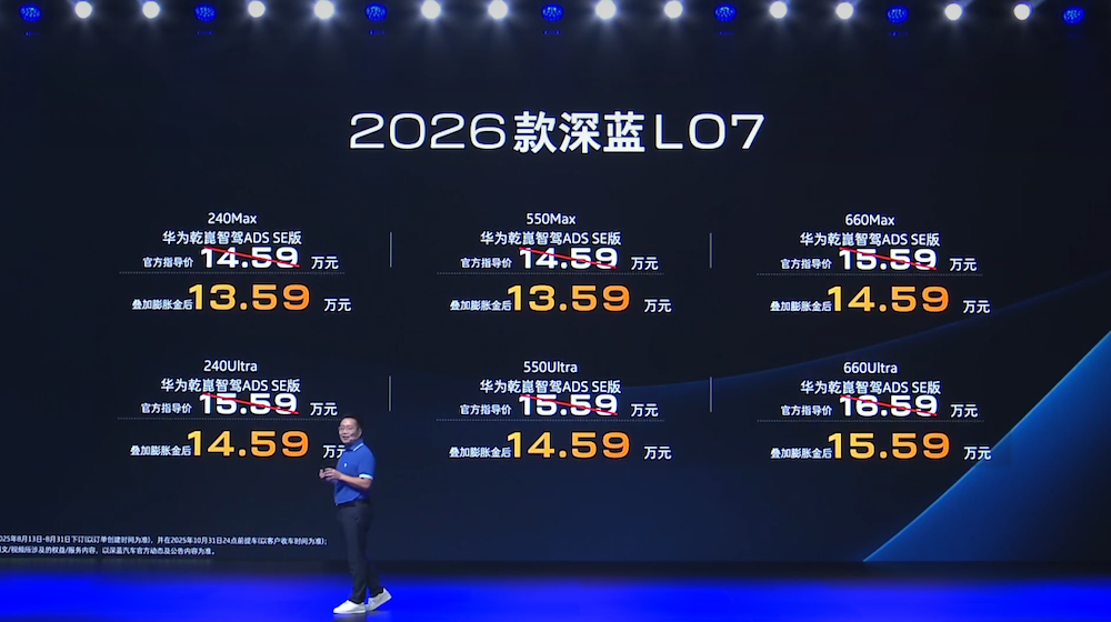 13.59万起!全新长安深蓝L07上市,标配华为智驾