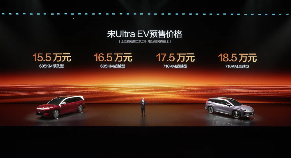 比亚迪宋Ultra EV预售15.5万起！9分钟充电至97%，最远能跑710公里