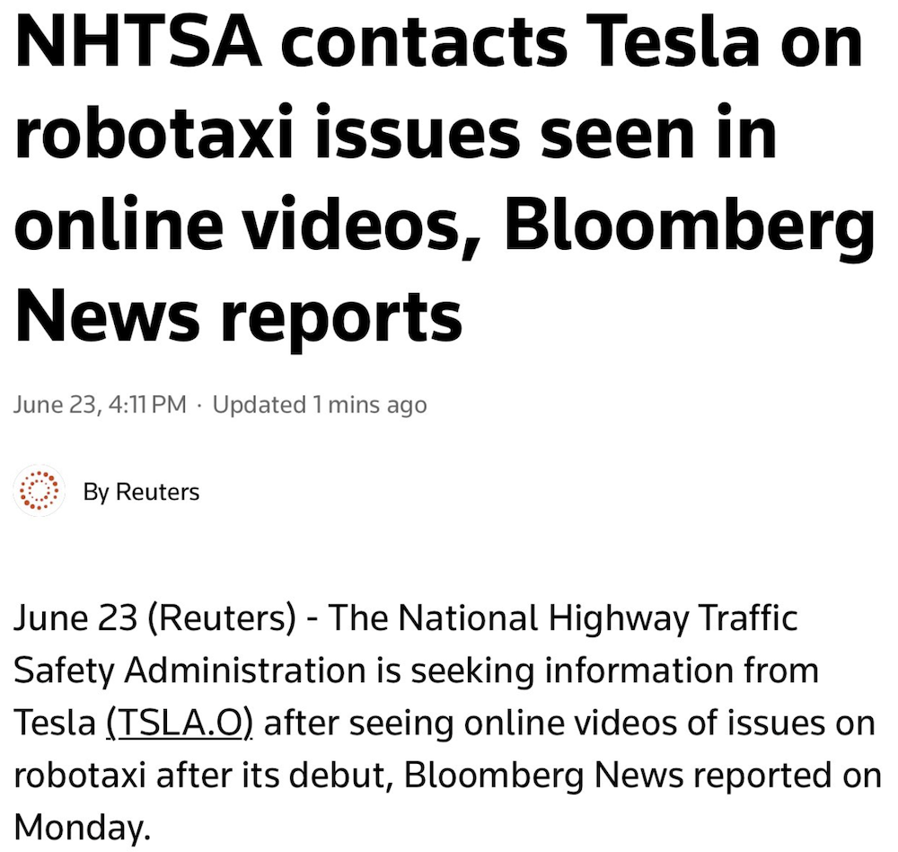 特斯拉无人出租“翻车”了？上线两日多次违反交规，运营首日就遭调查