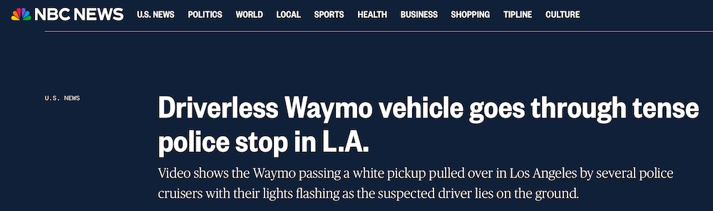 Waymo无人车闯入重案现场！距离警方枪口仅数米