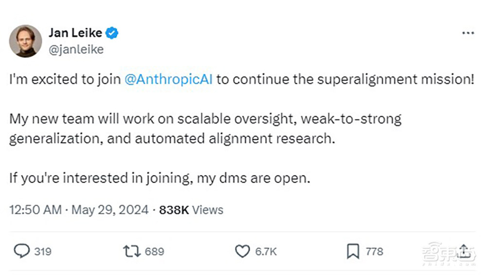 前OpenAI安全主管跳槽,加盟竞争对手Anthropic,继续做超级对齐