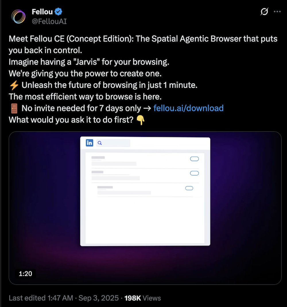 前字节极客打造的AI浏览器,又进化了!Fellou自动跑任务,全程不用切换窗口