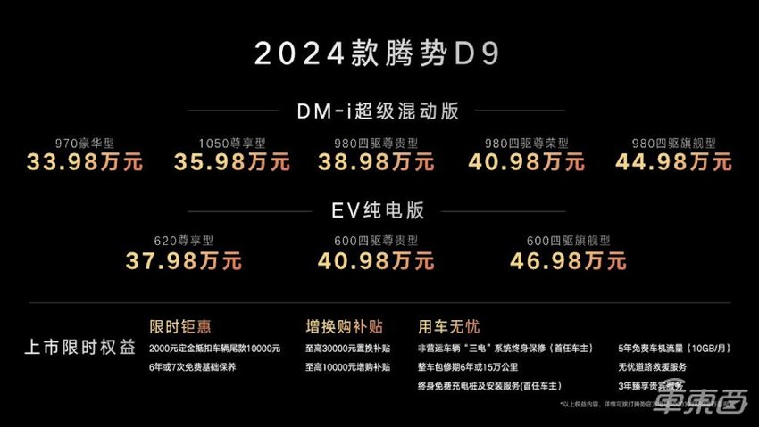 新能源MPV销冠迎来改款!腾势D9 33.98万起售,车内舒适性再次提升