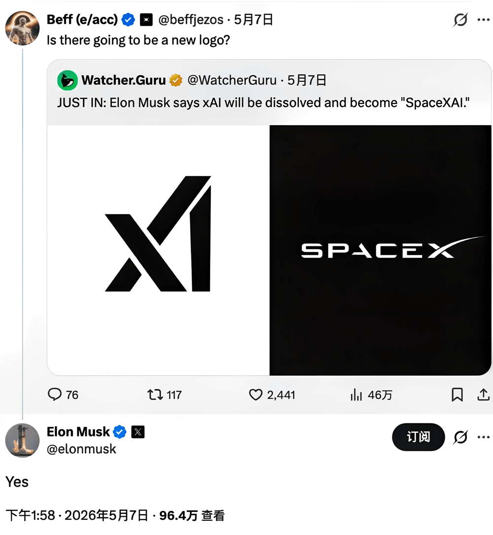 马斯克提交SpaceXAI商标申请!太空数据中心、社交网络一网打尽