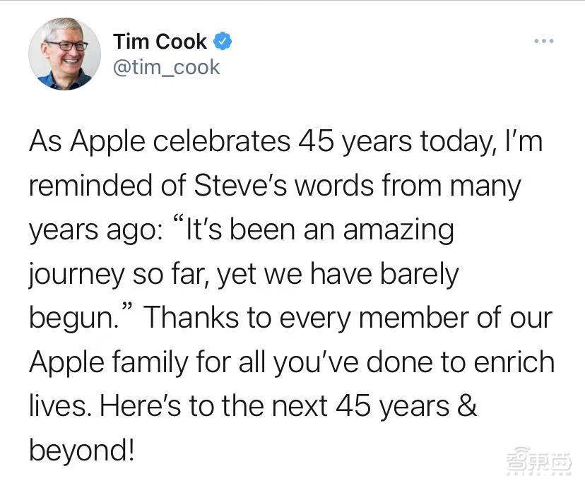 苹果成立45周年，CEO发文：从没有过这样潜力巨大的时刻