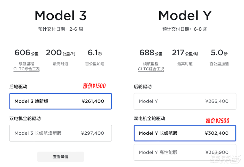 特斯拉国内售价三连涨，Model 3和Y分别再涨1500/2500元