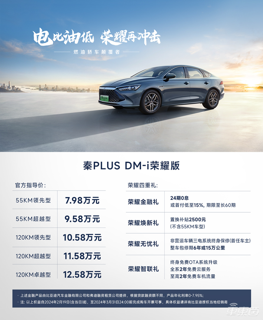 比亚迪秦PLUS荣耀版7.98万起售!攻向合资车企腹地