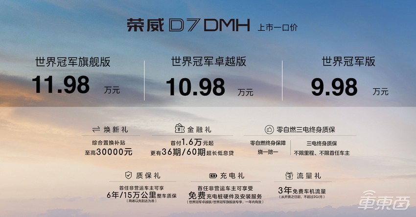 一口价9.98万起!荣威iMAX8和D7两款冠军版DMH插混新车上市
