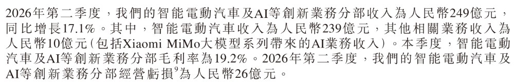 半年亏57亿！小米烧钱布局汽车及AI，澎程系列未影响现有车型